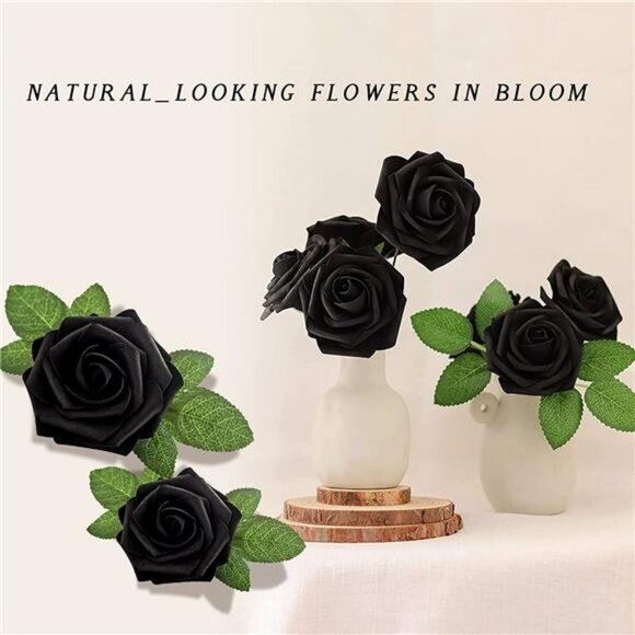 25pcs Artificial Flower Foam Rose, Handmade Big Fake Flower Head (Black) - Picture 3 of 7